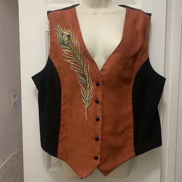 Bob Mackie Wearable Art Women's Vest Size 1X Embroidered Buttons Peacock Feather - Picture 1 of 7